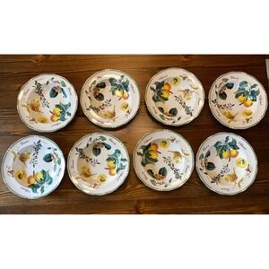 Royal Traditions Botanical Fruits Vintage Bowls Set of 8 Fine Stoneware 8.5"